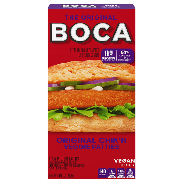 Boca Original Vegan Chik'n Veggie Patties - 4 ct Frozen
