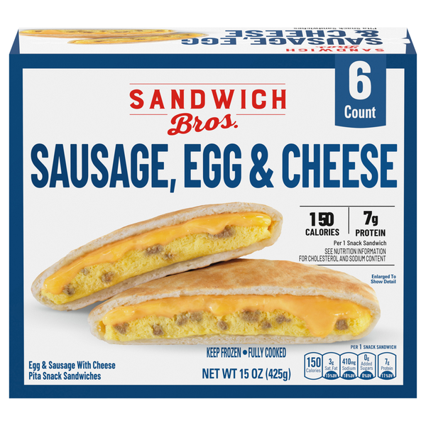 Sandwich Bros. Sausage Egg & Cheese Pita Snack Sandwiches - 6 ct Frozen
