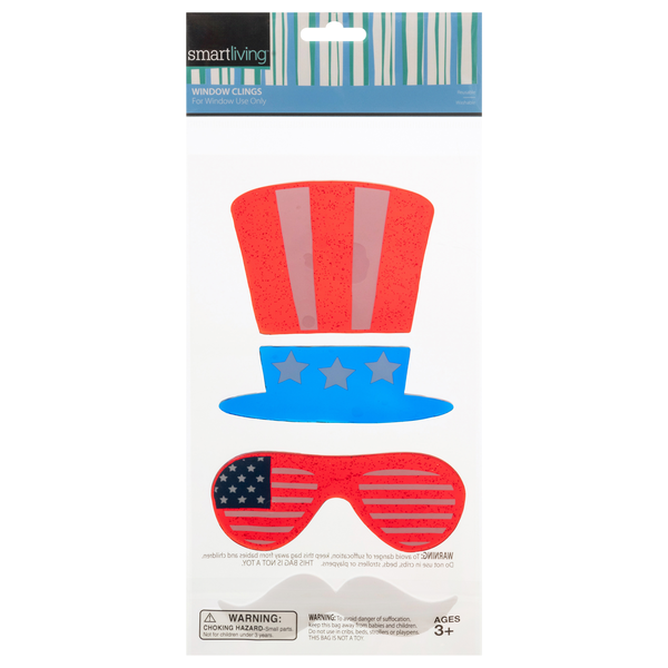 Smart Living Summer Window Clings Patriotic Hat & Sunglasses Ages 3+