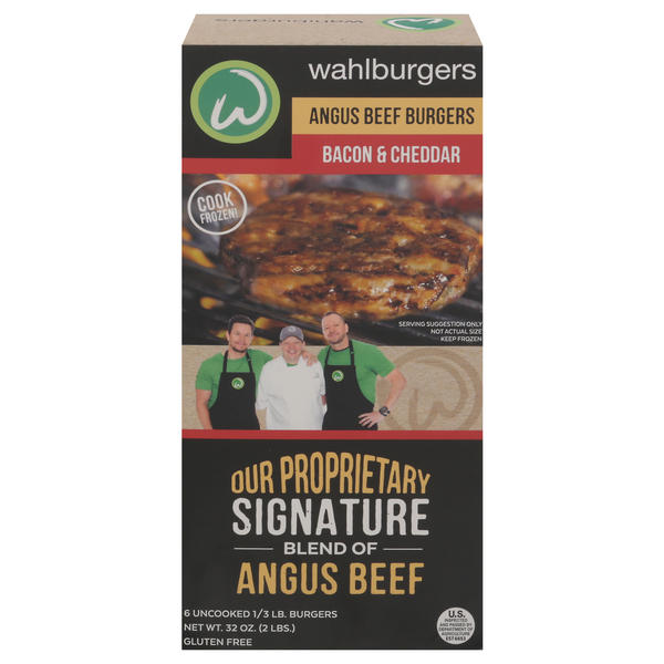 Wahlburgers Bacon & Cheddar 1/3 lb Angus Beef Burgers - 6 ct Frozen