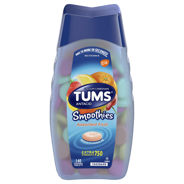 TUMS Smoothies Assorted Fruit Extra Strength 750 Chewable Antacid Tablets