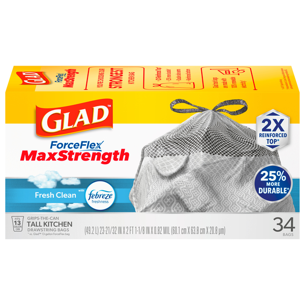 Glad ForceFlex Fresh Clean Tall Kitchen Drawstring Bags 13 Gallon