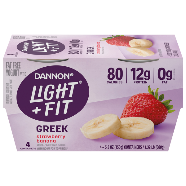 Dannon Light + Fit Fat Free Strawberry Banana Greek Yogurt Cup - 4 ct