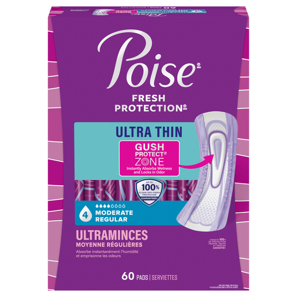 Poise Incontinence Pads Moderate Ultra Thin Regular Length Unscented