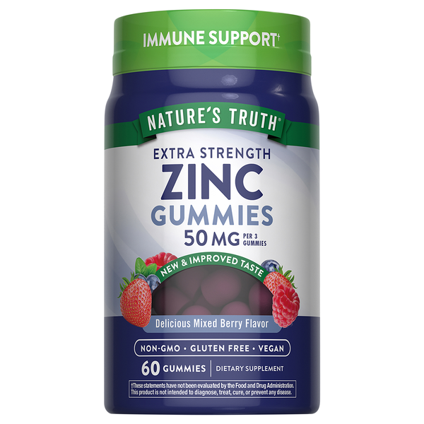 Nature's Truth Vegan Mixed Berry Flavor Extra Strength 50mg Zinc Gummies