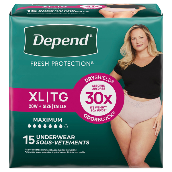 Depend Women's Fresh Protection Incontinence Underwear Maximum Blush XL