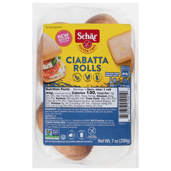 Schar Gluten Free Artisan Style Ciabatta Sandwich Rolls - 4 ct