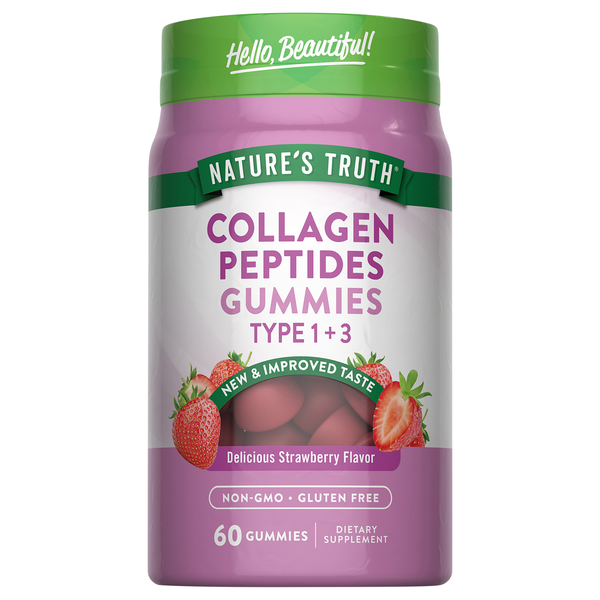 Nature's Truth Strawberry Flavor Beauty Collagen Types 1 + 3 Gummies