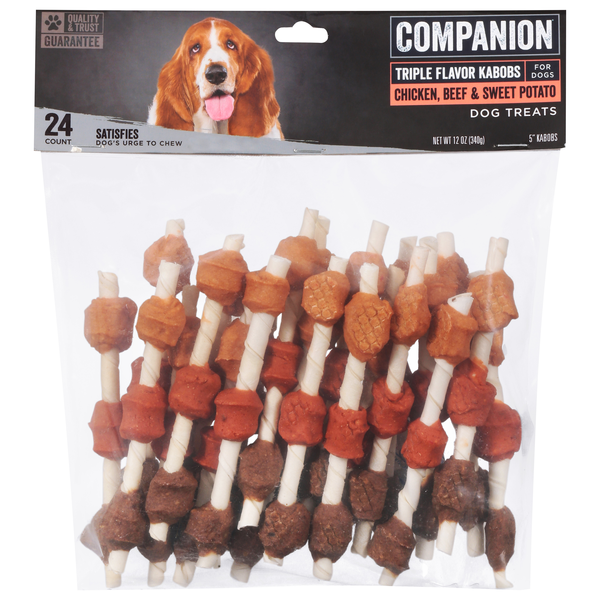 Companion Triple Flavor Kabobs Dog Treats 5 Inch - 24 ct