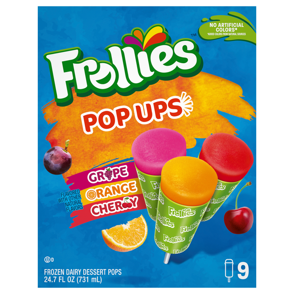 Frollies PopUps Grape Orange Cherry Frozen Dairy Dessert Pops - 9 ct