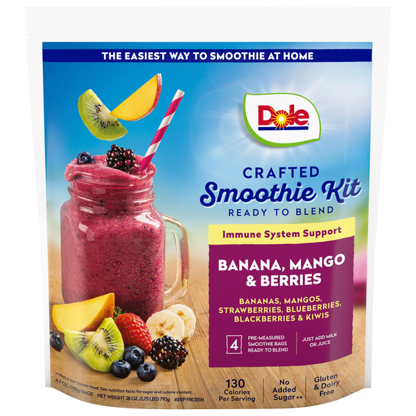 Dole Crafted Immune System Banana Mango Berries Smoothie Kit - 4 ct Frozen