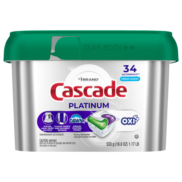 Cascade Platinum + Oxi Dawn Fresh Scent Dishwasher Detergent Pacs - 34 ct