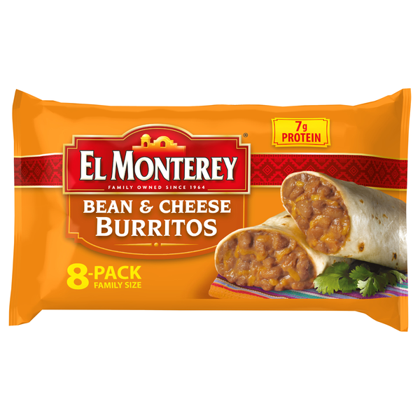 El Monterey Burritos Bean & Cheese Family Pack - 8 ct Frozen Meal