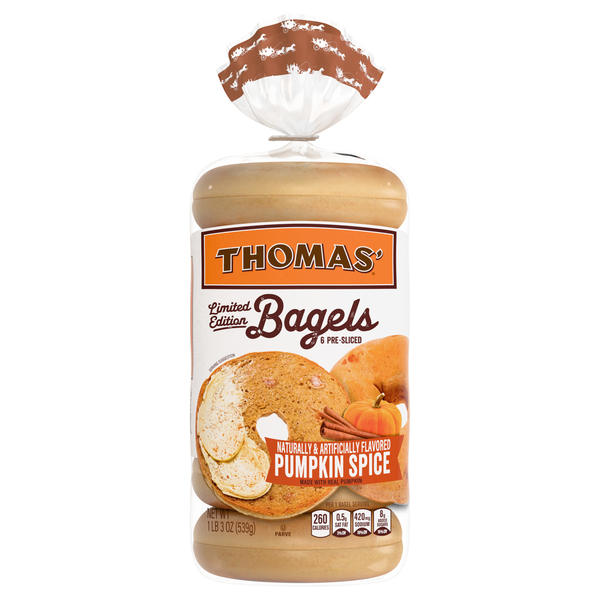 Thomas' Limited Edition 9g Protein Pumpkin Spice Pre-Sliced Bagels - 6 ct