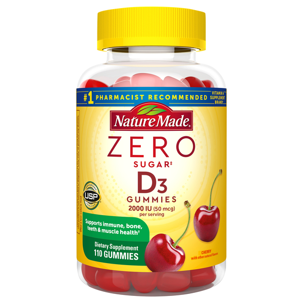 Nature Made Zero Sugar Vitamin D3 2000 IU Cherry Gummies