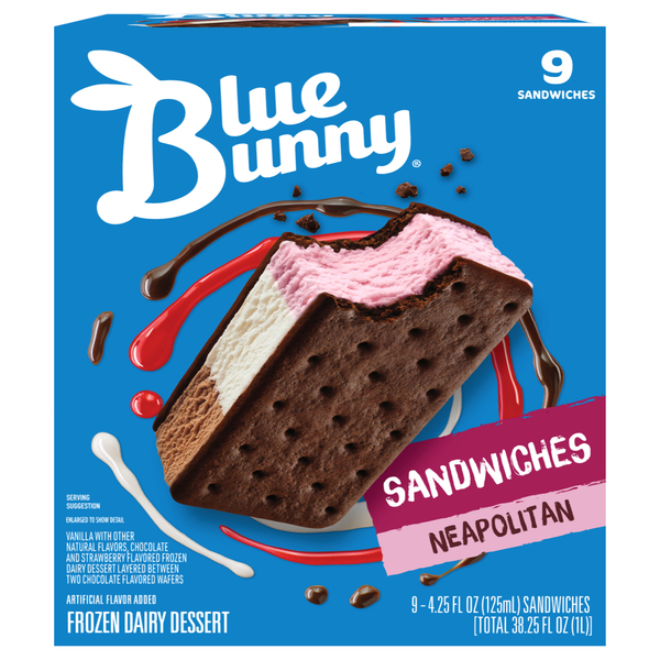 Blue Bunny Neapolitan Frozen Dairy Dessert Sandwiches - 9 ct