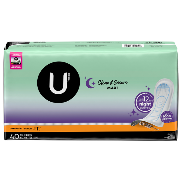 U by Kotex Clean & Secure Unscented Overnight Maxi Pads No Wings