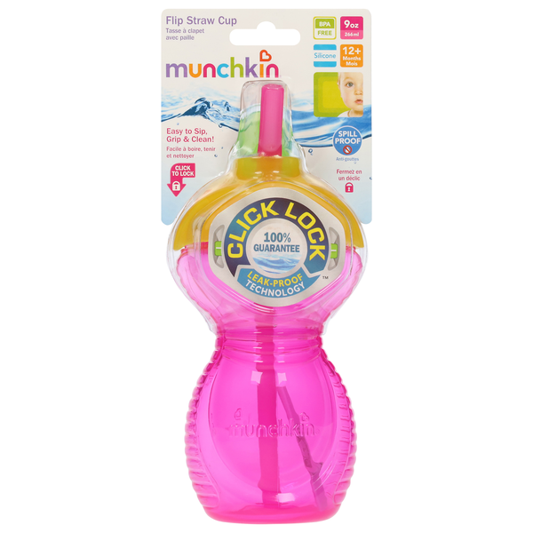 Munchkin Click Lock Flip Straw Cup 12+ months Pink