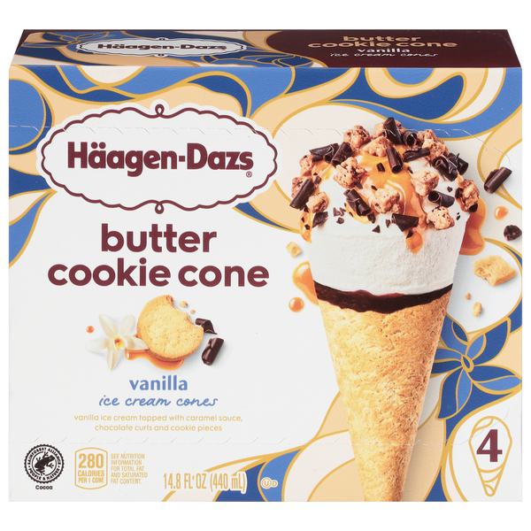 Save on HaagenDazs Butter Cookie Ice Cream Cones Vanilla 4 ct Order