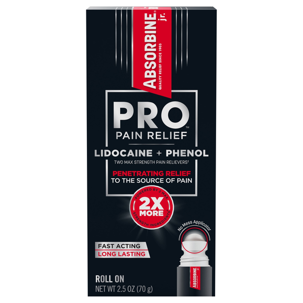 Absorbine Jr. Pro Lidocaine + Phenol 2 Max Strength Pain Relief Roll On