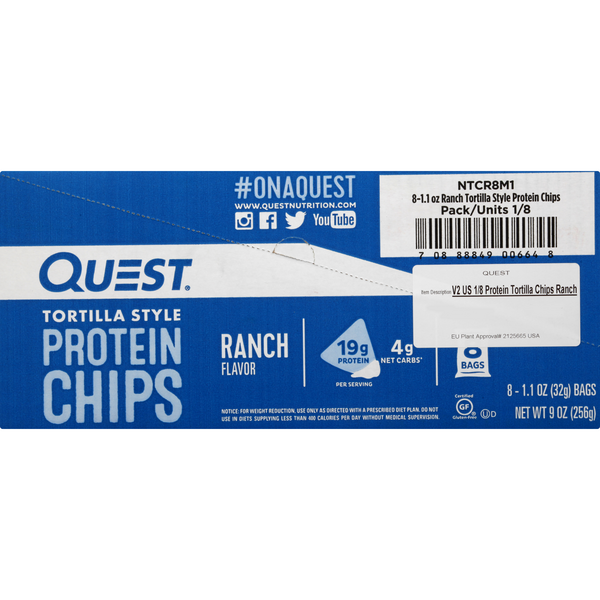Save on Quest High Protein Chips Tortilla Style Ranch Low Carb Keto 8