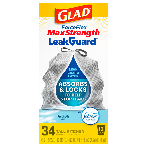 Glad ForceFlex MaxStrength LeakGuard Fresh Air Scent Tall Kitchen Bags