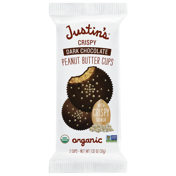 Justin's Organic Dark Chocolate Crispy Peanut Butter Cups Candy - 2 ct