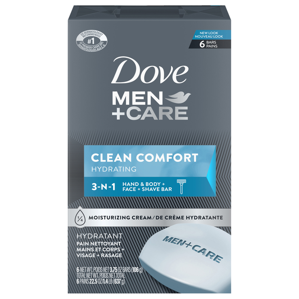 Dove Men+Care Clean Comfort 3-in-1 Body & Face Soap Bars - 6 ct