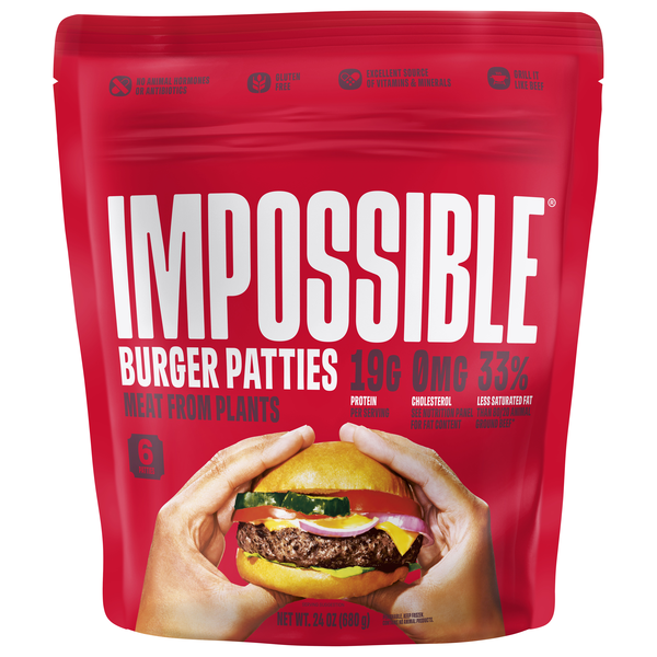 Impossible Gluten Free Burger Patties Made From Plants - 6 ct Frozen