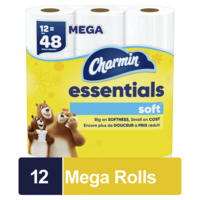 Charmin Essentials Soft Mega Roll 2-Ply Toilet Paper Unscented - 12 ct