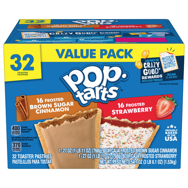 Pop-Tarts Frosted Brown Sugar Cinnamon & Strawberry Toaster Pastries 32 ct