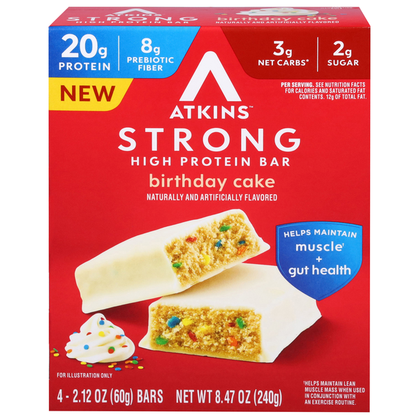 Atkins Strong Birthday Cake High 20g Protein Bars - 4 ct