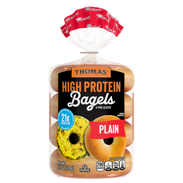 Thomas' 21g High Protein Plain Pre-Sliced Bagels - 4 ct