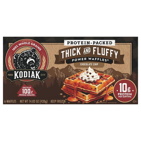 Kodiak Protein-Packed Thick & Fluffy Chocolate Chip Power Waffles - 6 ct