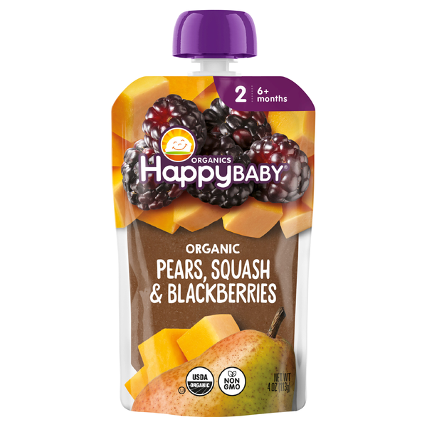 Happy Baby Organics 2 Baby Food Pears Squash & Blackberries