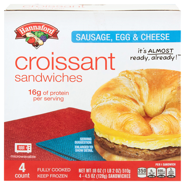 Hannaford Sausage Egg & Cheese Croissant Breakfast Sandwiches - 4ct Frozen