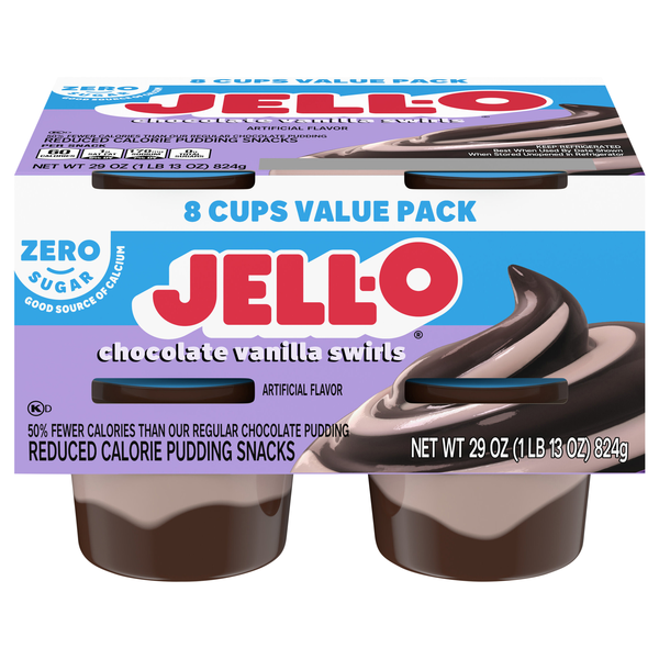 Jell-O Zero Sugar Chocolate Vanilla Swirls Pudding Snacks Cups - 8 ct