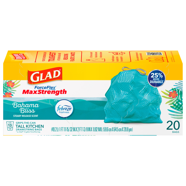 Glad ForceFlex MaxStrength Bahama Bliss Tall Kitchen Trash Bags 13 Gallon