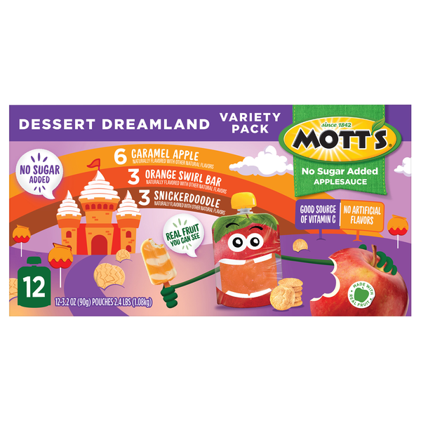 Mott's No Sugar Added Dessert Dreamland Applesauce Variety Pack - 12 ct