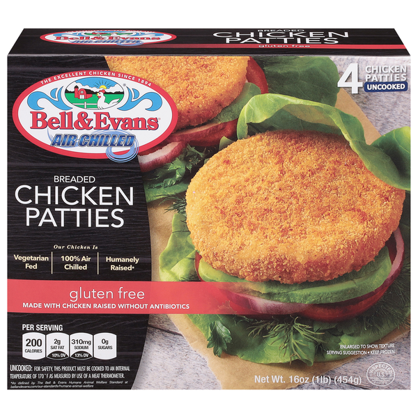 Bell & Evans Gluten Free Breaded Chicken Patties - 4 ct Frozen