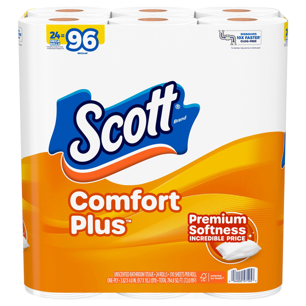 Scott Comfort Plus Mega Roll 1-Ply Toilet Paper Unscented - 24 ct