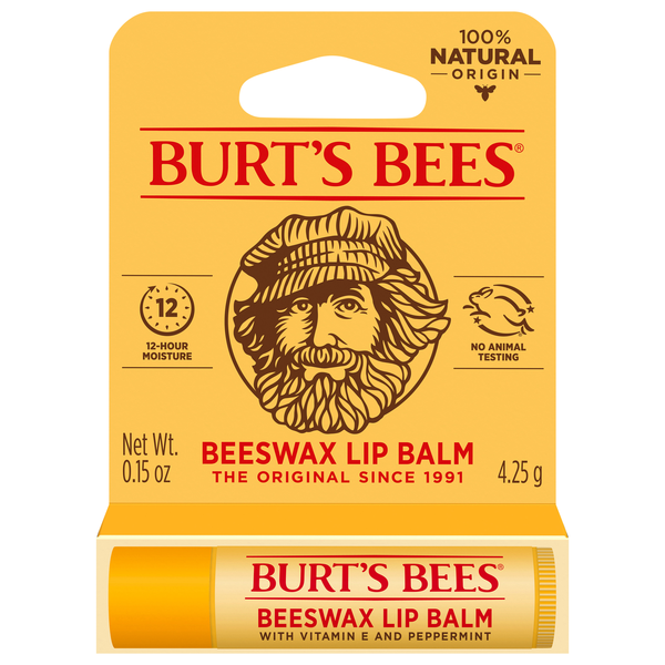 Burt's Bees Beeswax Lip Balm with Vitamin E & Peppermint 100% Natural