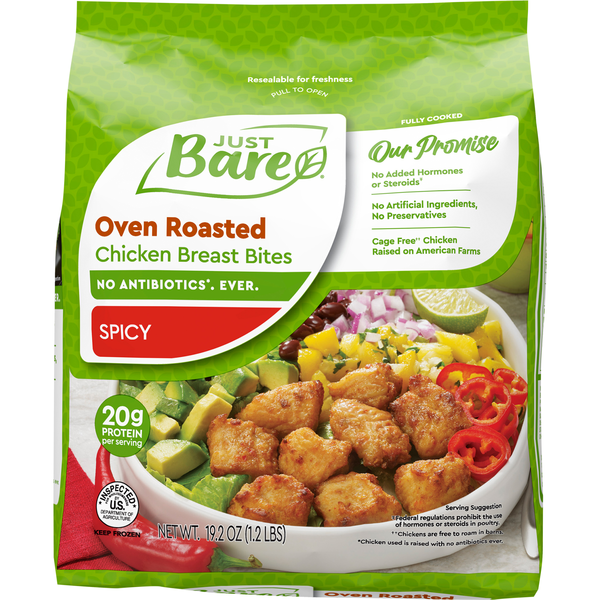 Just Bare Fully Cooked Spicy Oven Roasted Chicken Breast Bites Frozen