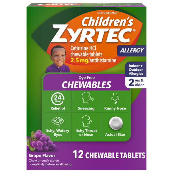 Zyrtec Children's Allergy Relief 2.5 Chewable Tablets Grape Flavor