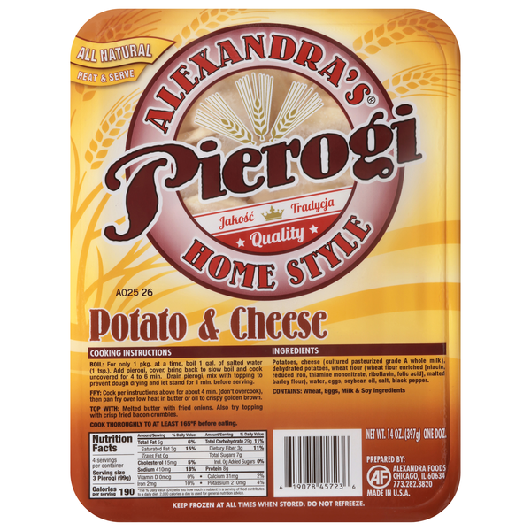 Alexandra's Home Style All Natural Potato & Cheese Pierogi Frozen