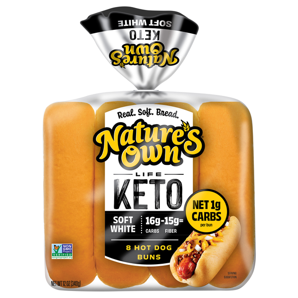 Nature's Own Life Keto 60 Calories Soft White Hot Dog Buns - 8 ct