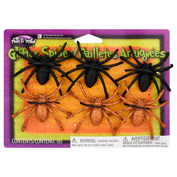 Fun World Glitter Spiders Orange