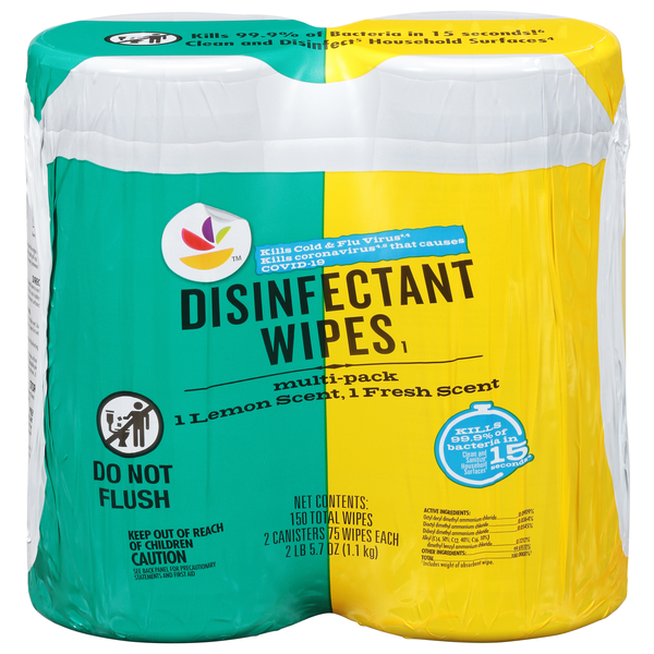 Giant Lemon & Fresh Scent Disinfectant Wipes 75 ct ea - 2 pk