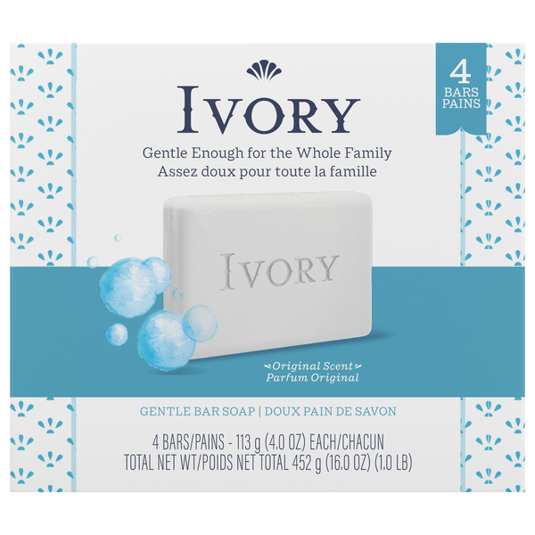 Ivory Original Scent Gentle Soap Bars - 4 ct