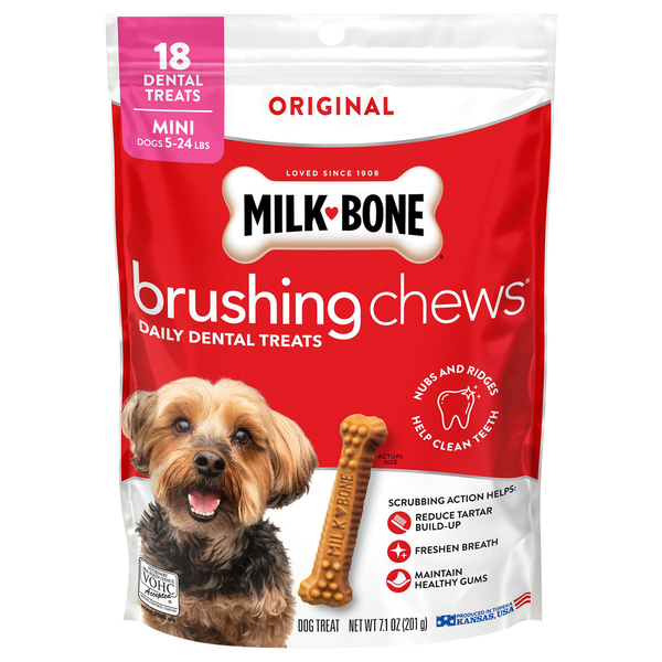 Milk-Bone Brushing Chews Chicken Flavor Mini Dental Dog Treat - 18 ct